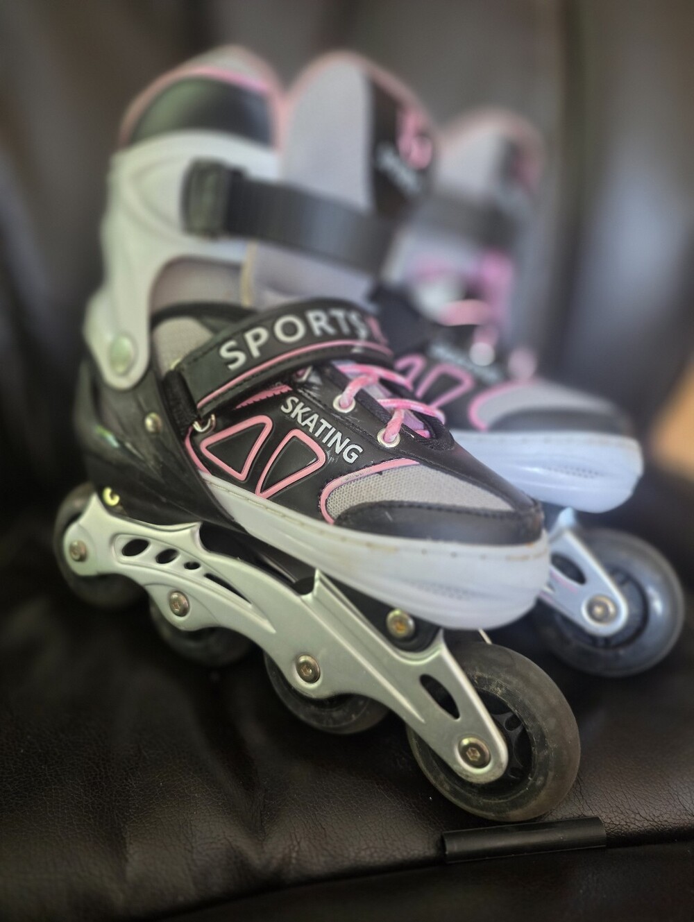 Sports - Roller Blades Girls Youth ADJUSTABLE Size M 35-38 Pink/Gray/Black